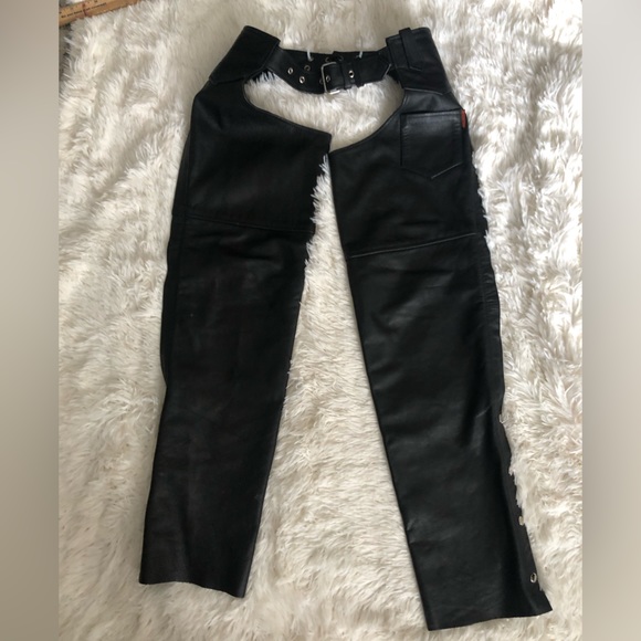 interstate Denim - INTERSTATE LEATHER WOMEN'S SIZE Medium BLACK LEATHER CHAPS